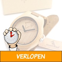 Bamboe horloge met echt lederen band