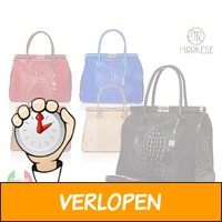 Chique markese suede damestas met leren kroko print