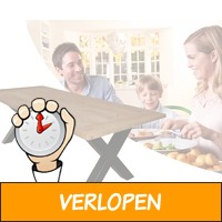 Eiken eettafel met metalen kruispoot