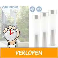 3 x luxe Grundig solar RVS LED tuinlampen