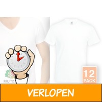 12 Fruit of the Loom witte T-Shirts met V-hals