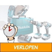 Makita boormachine & schroeftol met accu's en oplad..