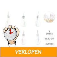 Glazen met rietjes lampvormig 400 ml - 6 stuks