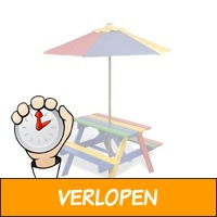 vidaXL kinderpicknicktafel met banken en parasol hout m..