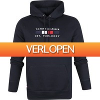 Suitableshop: Tommy Hilfiger Hoodie Four Flags Donkerblauw